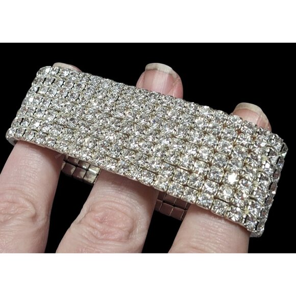 Jewelry - Vintage Glam 7 Row Rhinestone Silver Tone Stretch Bracelet